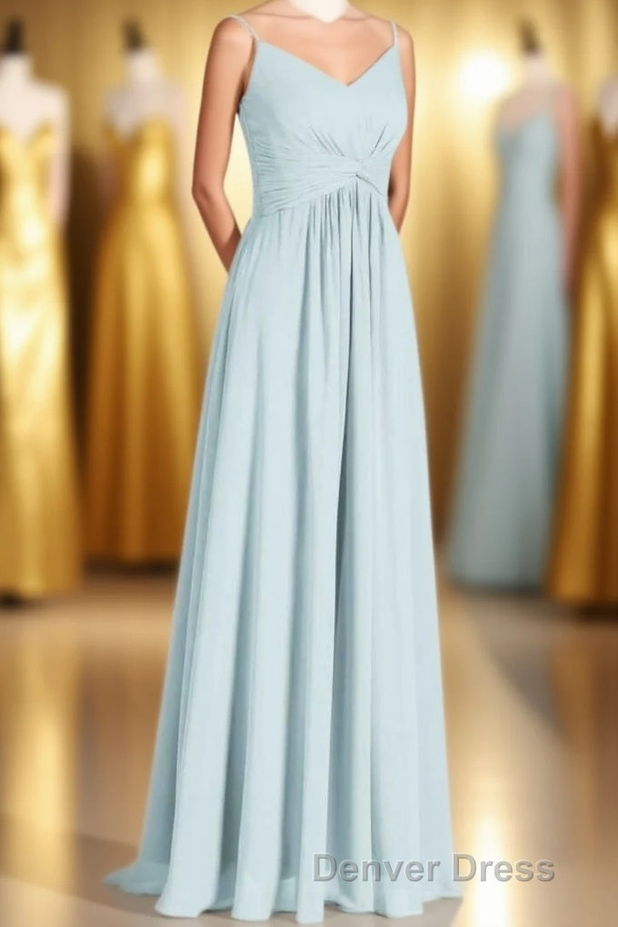Mint Green Chiffon Twist Front A Line Long Bridesmaid Dresses Main image