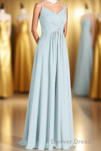 Mint Green Chiffon Twist Front A Line Long Bridesmaid Dresses