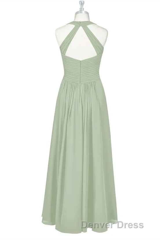 Sage Green Halter Backless A-Line Bridesmaid Dresses