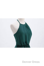 Hunter Green Halter Chiffon A Line Long Bridesmaid Dresses