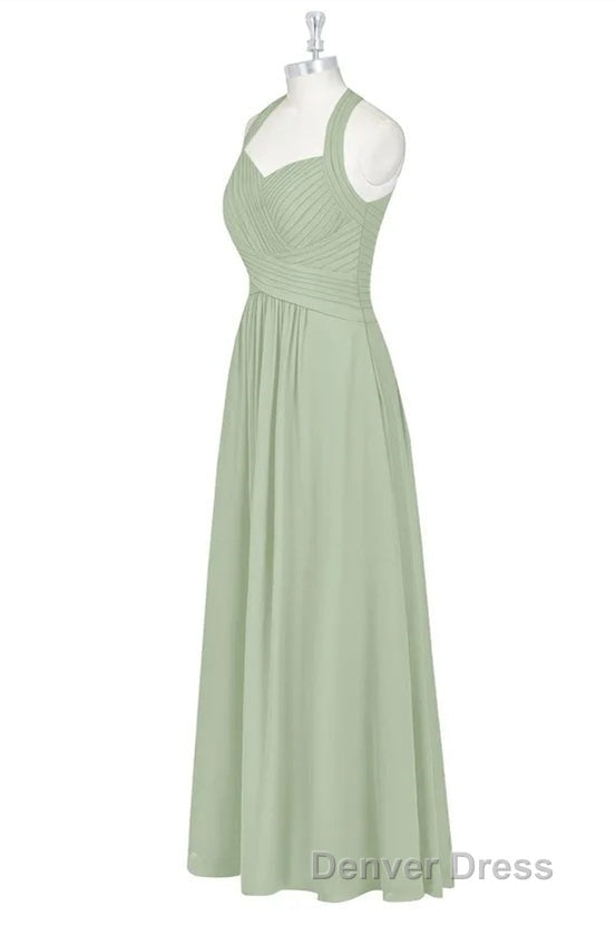 Sage Green Halter Backless A-Line Bridesmaid Dresses