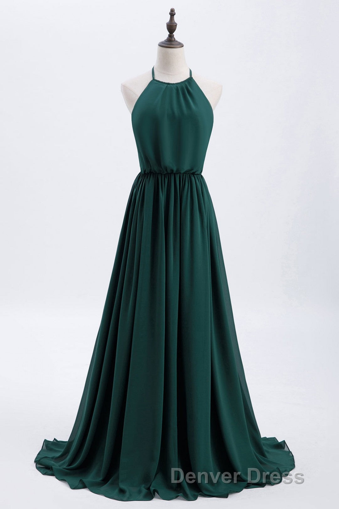 Hunter Green Halter Chiffon A Line Long Bridesmaid Dresses