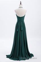 Hunter Green Halter Chiffon A-line Long Bridesmaid Dresses