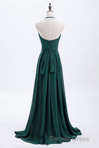 Hunter Green Halter Chiffon A Line Long Bridesmaid Dresses