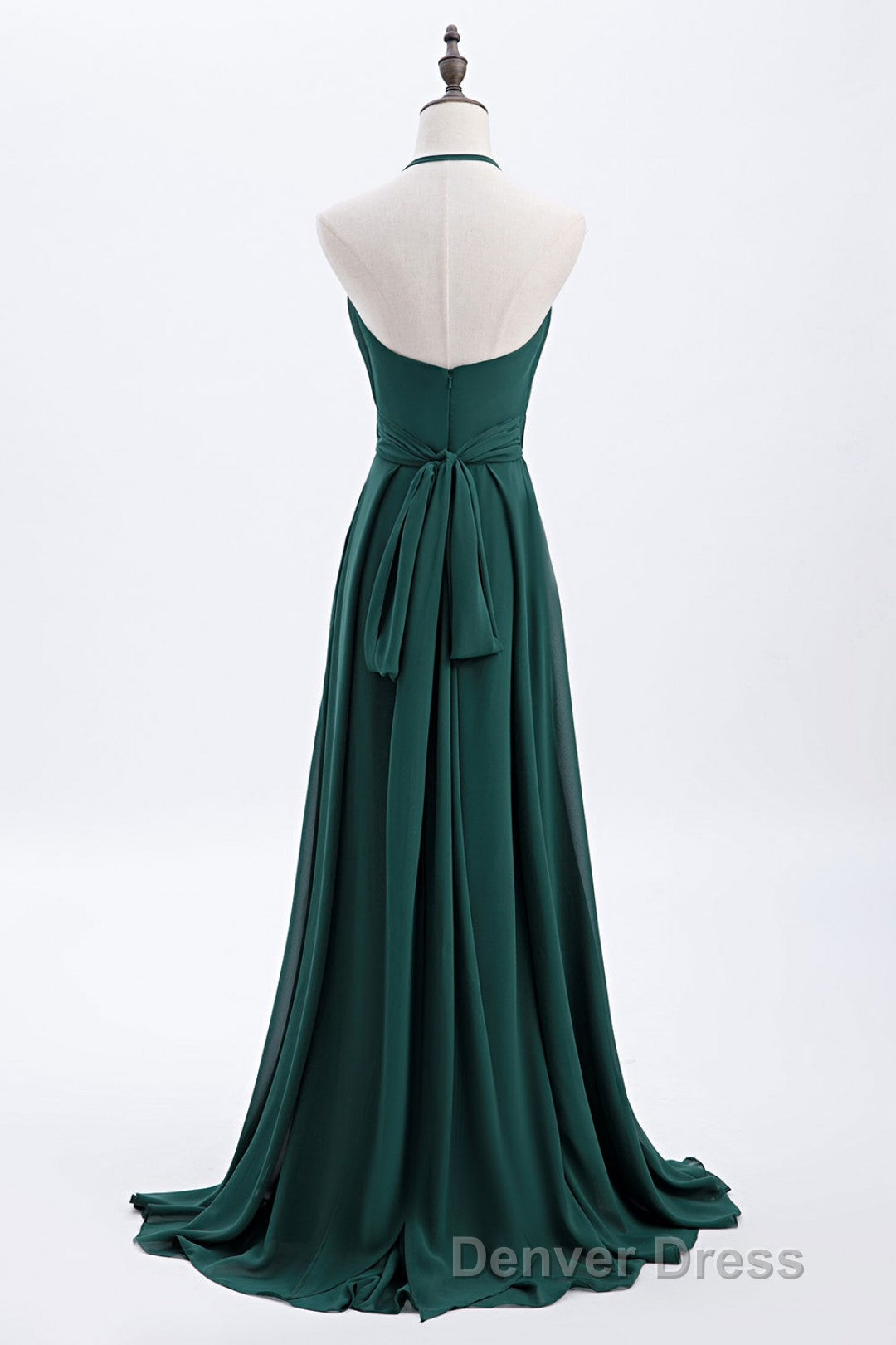 Hunter Green Halter Chiffon A Line Long Bridesmaid Dresses
