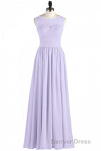 Lavender Chiffon Sweetheart Cutout Back A Line Long Bridesmaid Dresses