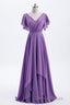 Flutter Sleeves Lavender Chiffon A Line Long Bridesmaid Dresses