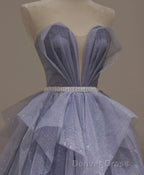 Purple Sweetheart Neck Tulle Sequin Long Prom Dress, Tulle Prom Dresses