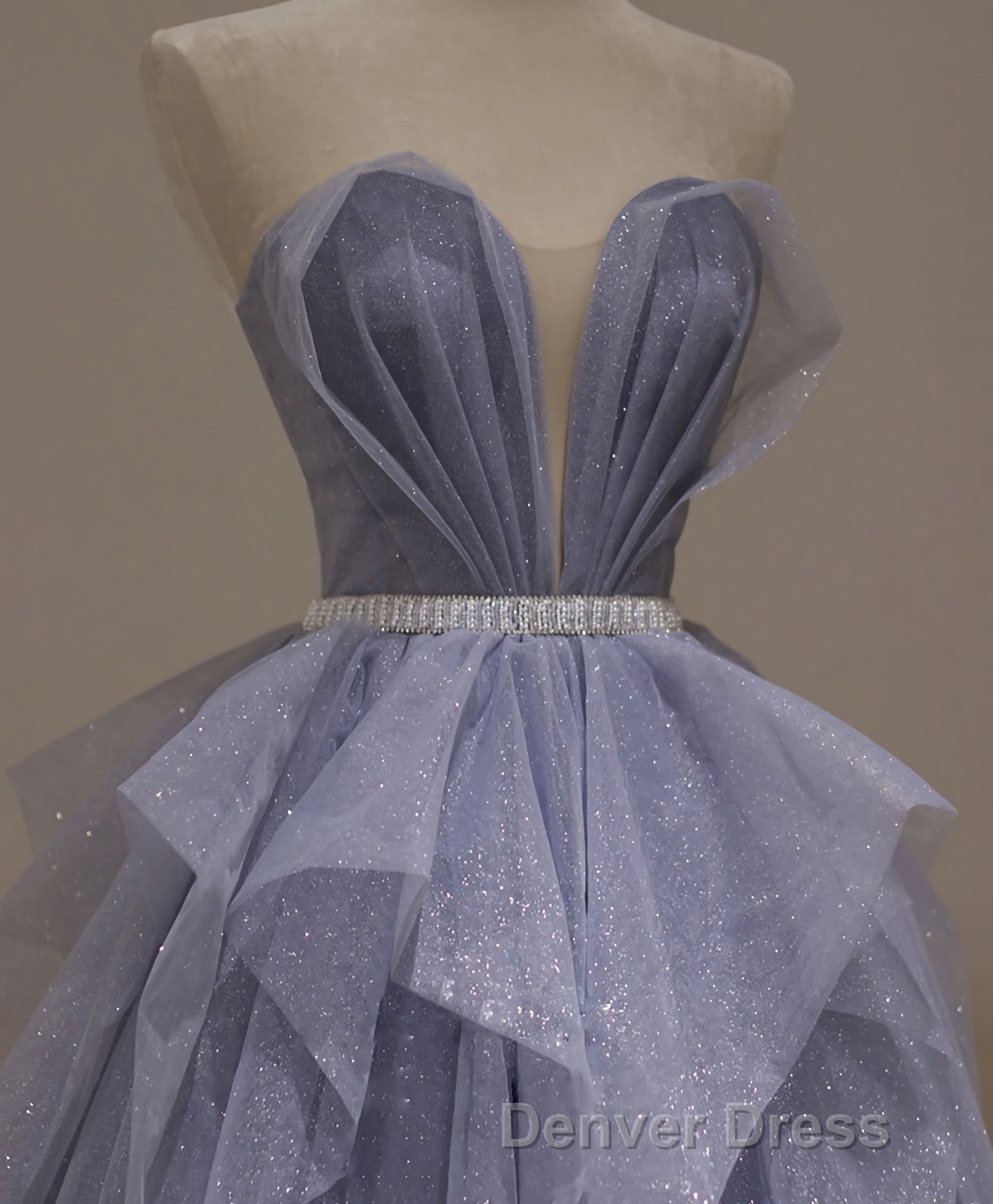 Purple Sweetheart Neck Tulle Sequin Long Prom Dress, Tulle Prom Dresses
