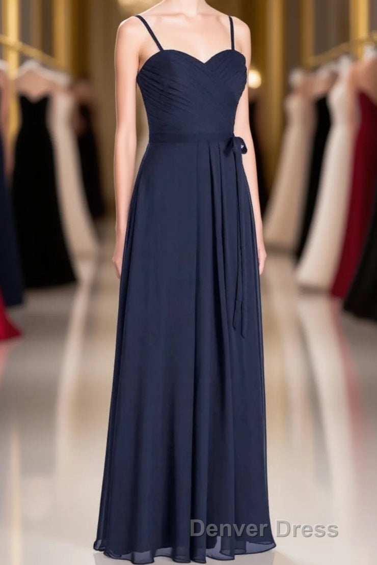 Black Chiffon Sweetheart Spaghetti Straps A-Line Long Bridesmaid Dresses Main image