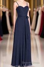 Black Chiffon Sweetheart Spaghetti Straps A-Line Long Bridesmaid Dresses