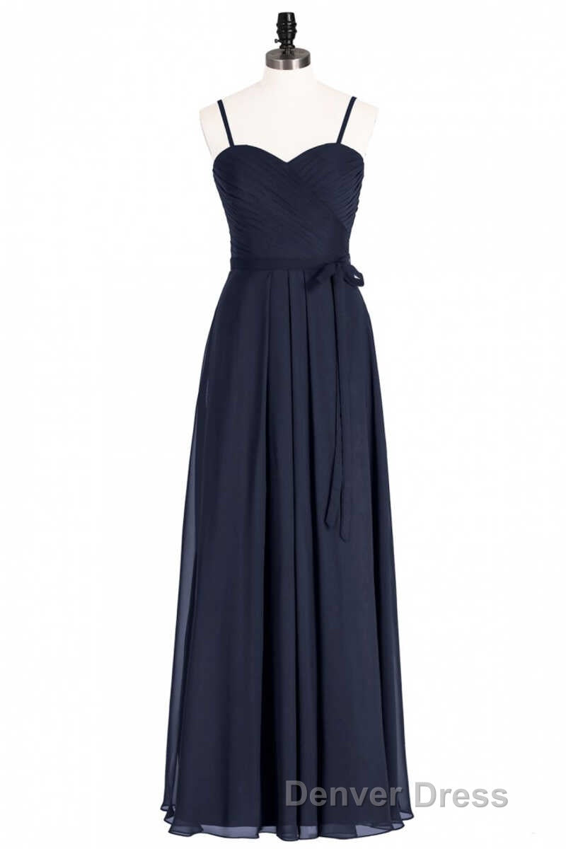 Black Chiffon Sweetheart Spaghetti Straps A-Line Long Bridesmaid Dresses