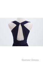 Empire Navy Blue Chiffon A Line Long Bridesmaid Dresses