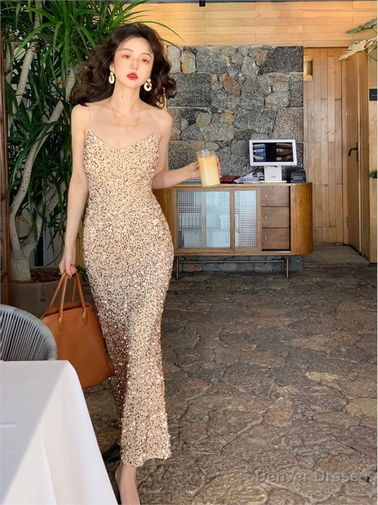 Women Sexy Sequin Strap Dress Spring Summer Elegant Vintage Prom Club Dresses Fashion One Piece Clothes Main image
