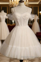 Cute Spaghetti Strap Tulle Short Homecoming Dresses