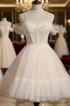 Cute Spaghetti Strap Tulle Short Homecoming Dresses