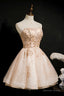 Champagne Strapless Sequins Tulle Short Homecoming Dresses