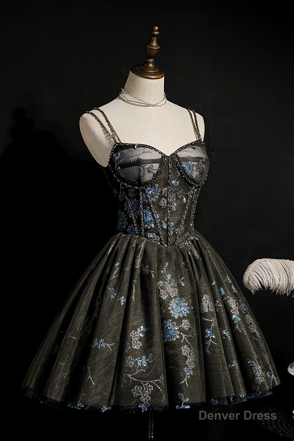 Dark Grey Sequins Lace Up Ball Gowns Tulle Homecoming Dresses