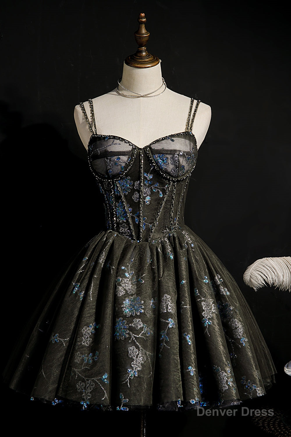 Dark Grey Sequins Lace Up Ball Gown Tulle Homecoming Dresses Main image