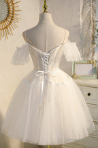 Champagne V Neck Spaghetti Straps Tulle Princess Homecoming Dresses