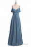 Dusty Blue Chiffon Cold Shoulder A Line Long Bridesmaid Dresses