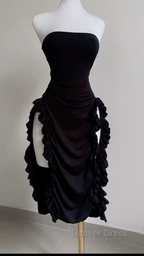 Strapless Midi Length Ruffle Prom Dress Sexy Prom Dresses