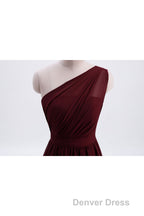 One Shoulder Burgundy A Line Chiffon Long Bridesmaid Dresses