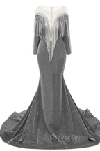 Deep V-neck Shiny Royal Blue Long sleeves Mermaid Prom Dresses