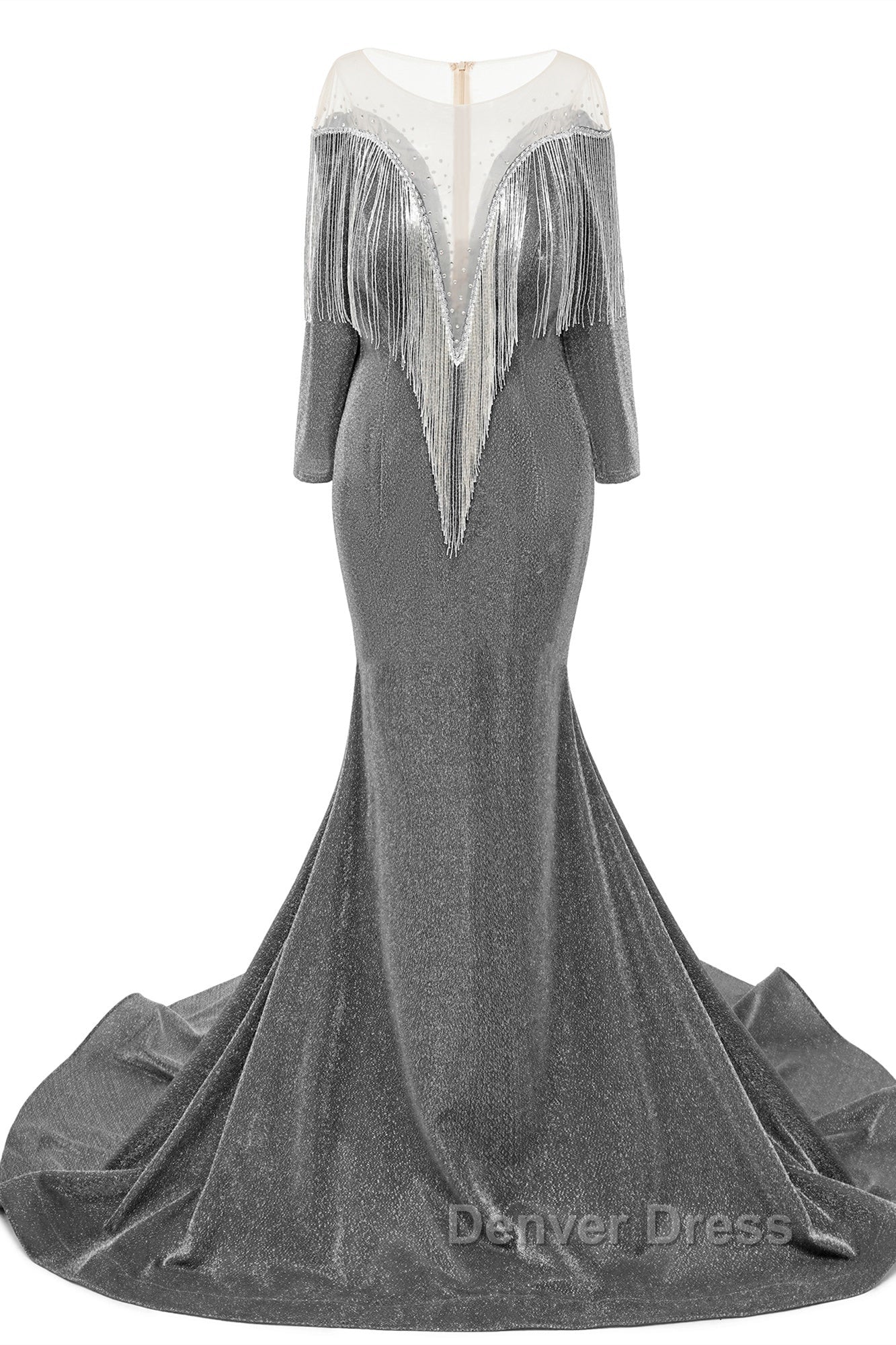 Deep V-neck Shiny Royal Blue Long sleeves Mermaid Prom Dresses