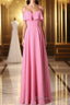 Pink Chiffon Straps Ruffled A Line Long Bridesmaid Dresses