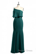Hunter Green One Shoulder Mermaid Ruffled Long Bridesmaid Dresses
