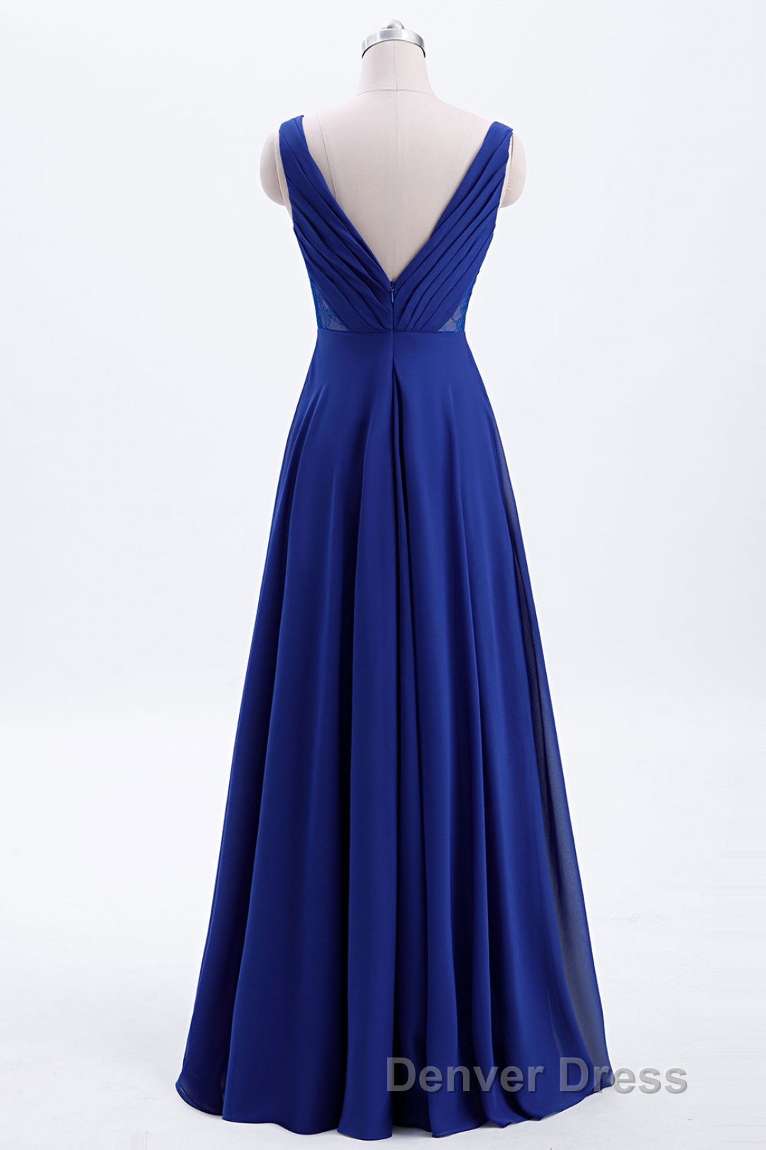 Royal Blue Pleated A Line Chiffon Long Bridesmaid Dresses
