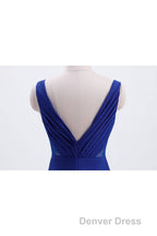Royal Blue Pleated A Line Chiffon Long Bridesmaid Dresses