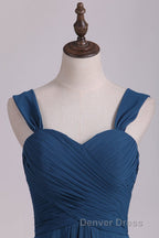 Navy Blue Chiffon Sweetheart A Line Long Bridesmaid Dresses
