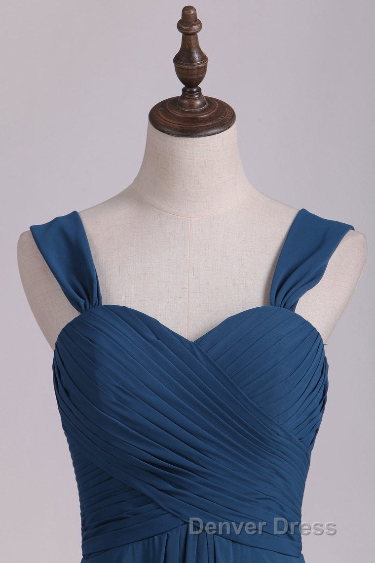 Navy Blue Chiffon Sweetheart A Line Long Bridesmaid Dresses