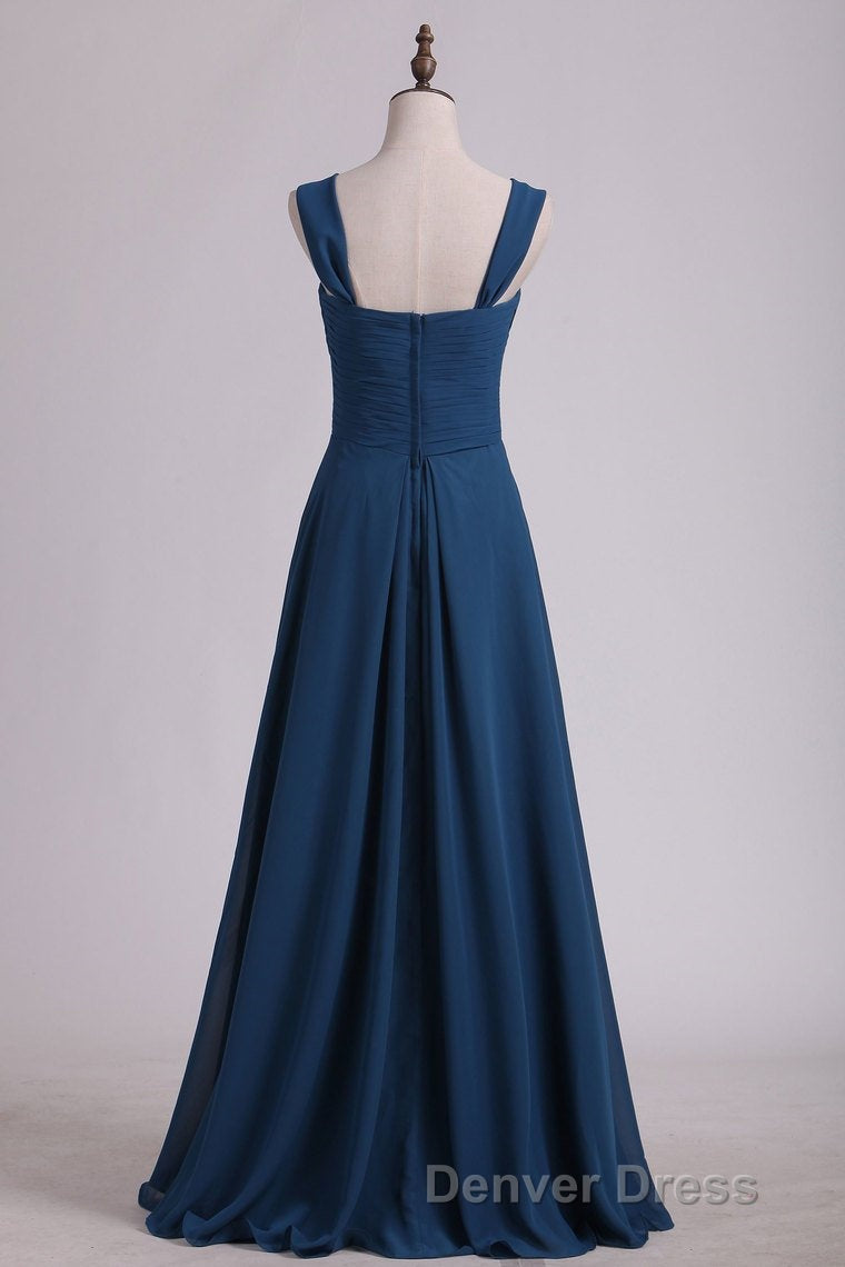 Navy Blue Chiffon Sweetheart A Line Long Bridesmaid Dresses