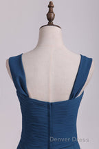 Navy Blue Chiffon Sweetheart A Line Long Bridesmaid Dresses