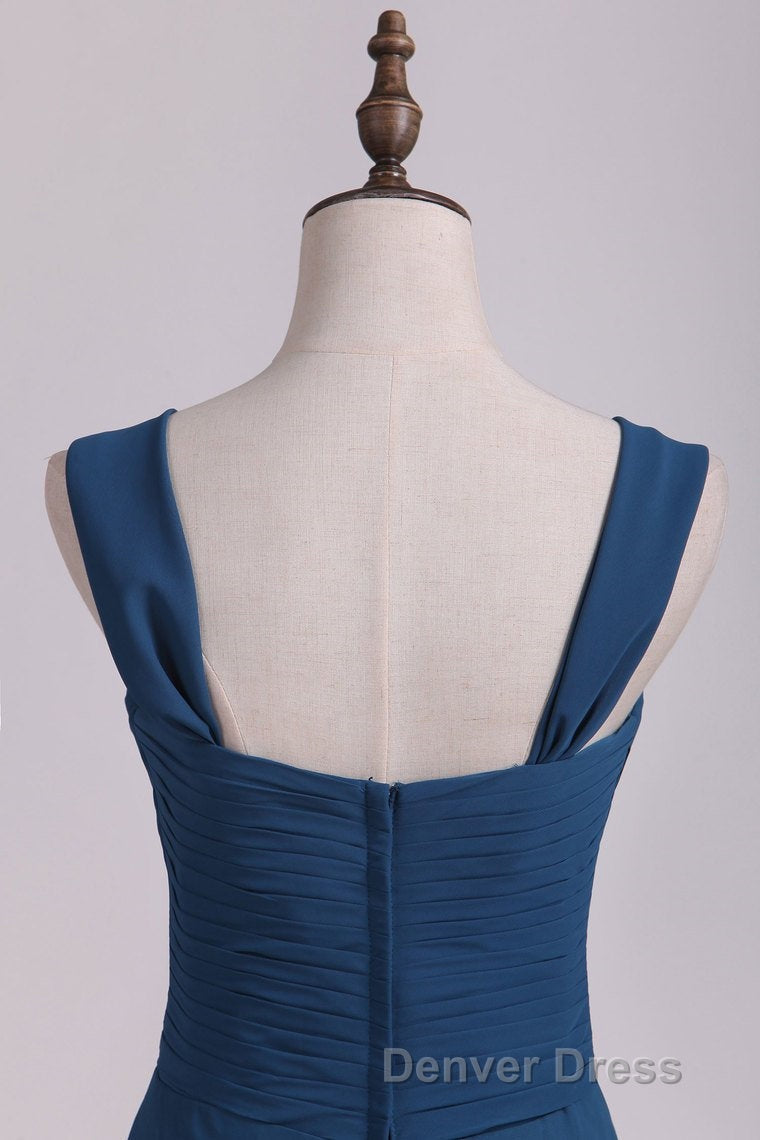 Navy Blue Chiffon Sweetheart A Line Long Bridesmaid Dresses