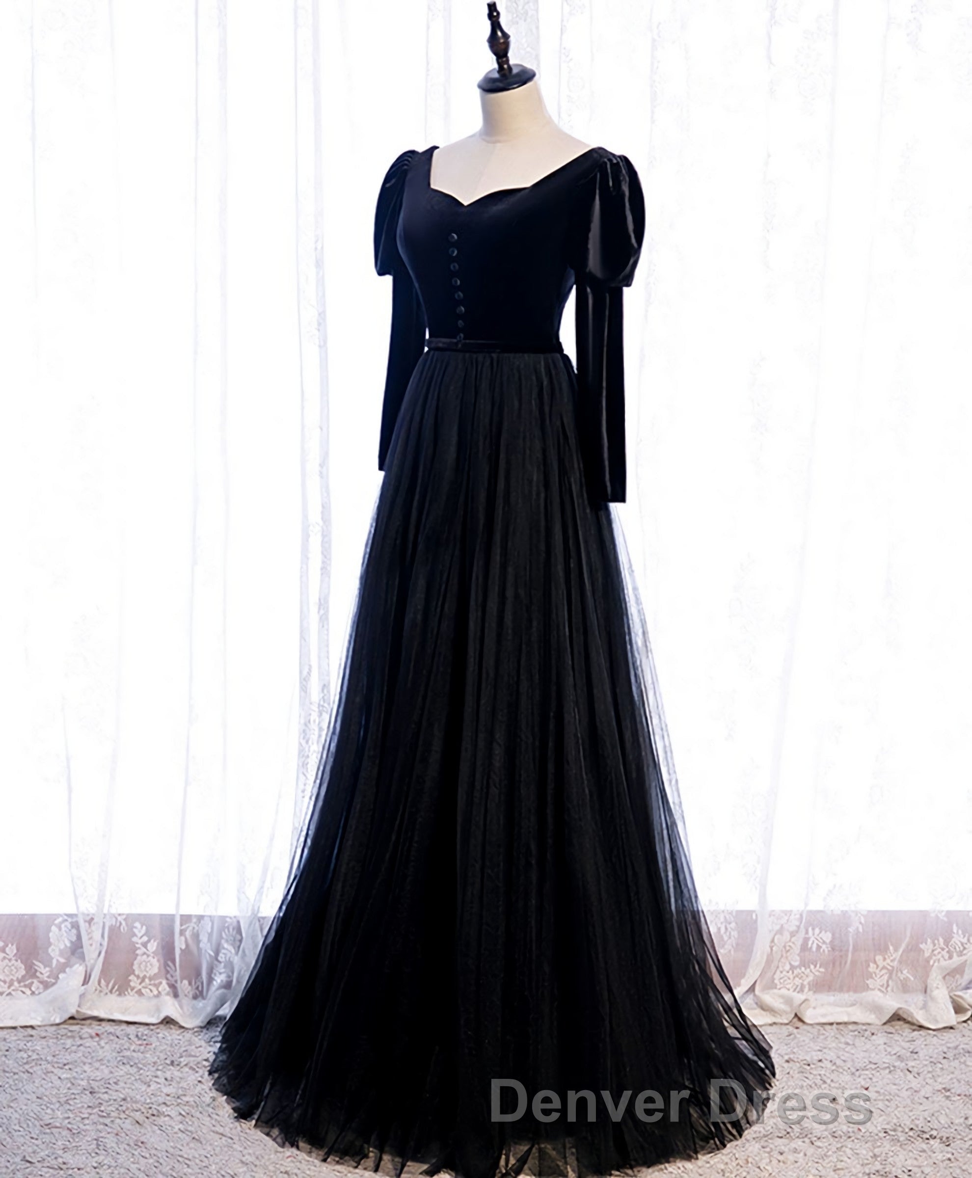 Black Tulle Long Prom Dresses, Black Tulle Formal Dresses