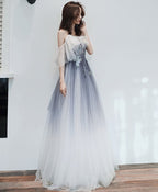 Blue Tulle Off Shoulder Long Prom Dress Blue Prom Dresses
