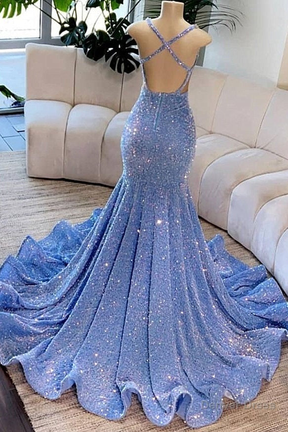 Deep V-Neck Mermaid Sequins Backless Prom Dress Secondary image