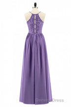 Purple Spaghetti Straps A Line Long Bridesmaid Dresses