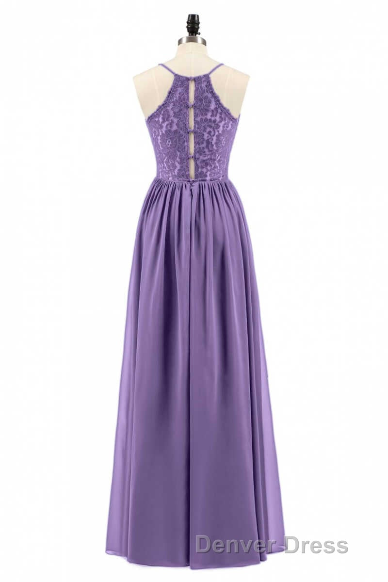 Purple Spaghetti Straps A Line Long Bridesmaid Dresses