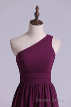 Magenta Chiffon One Shoulder A Line Long Bridesmaid Dresses