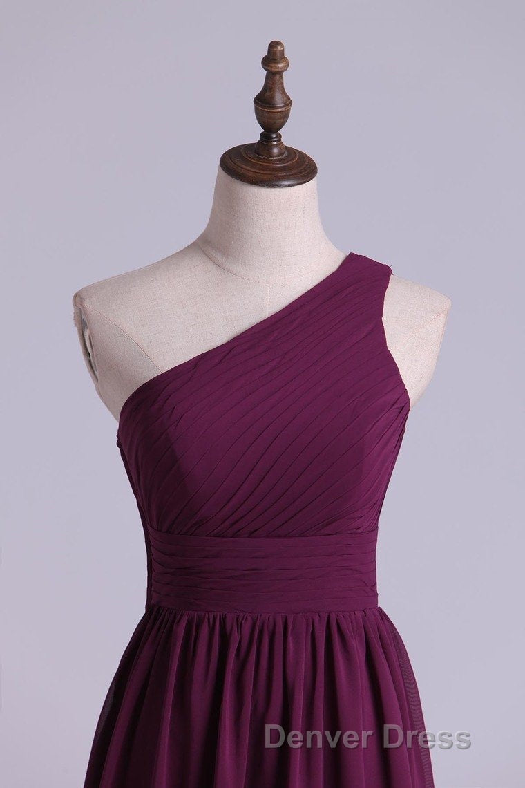 Magenta Chiffon One Shoulder A Line Long Bridesmaid Dresses