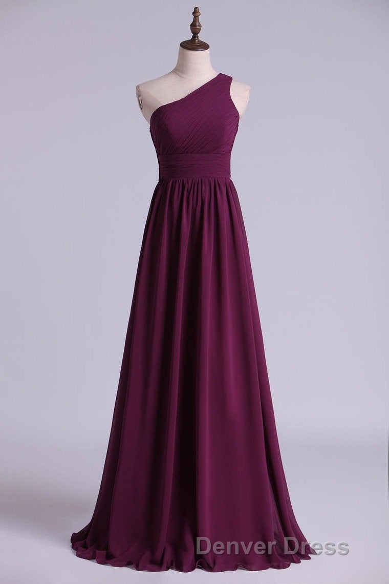 Magenta Chiffon One Shoulder A Line Long Bridesmaid Dresses
