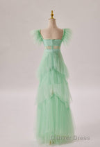 Mint Green Flare Sleeves Ruffles Long Party Dresses