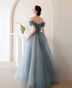 Blue Sweetheart Off Shoulder Tulle Long Prom Dress Blue Prom Dresses