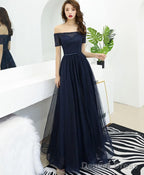 Dark Blue Tulle Long Prom Dress Blue Tulle Prom Dresses