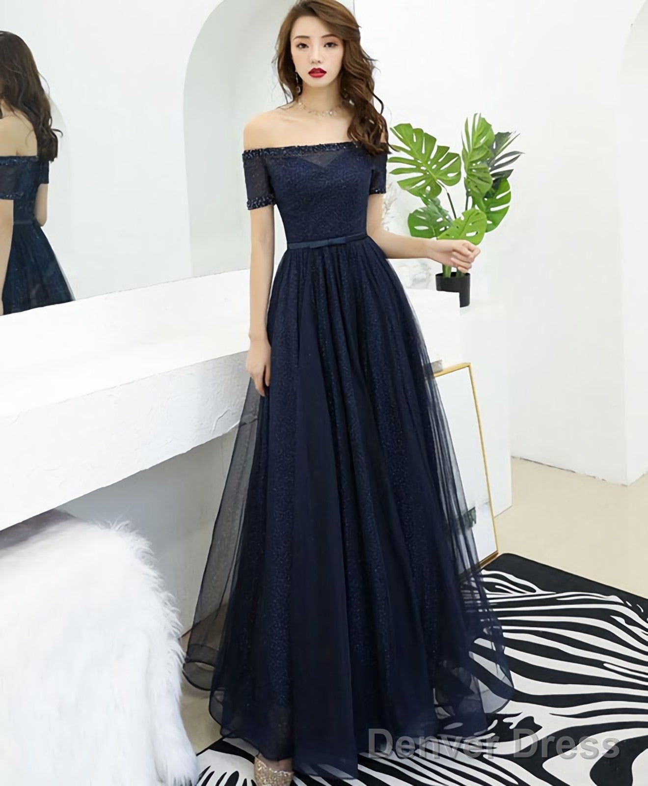 Dark Blue Tulle Long Prom Dress Blue Tulle Prom Dresses